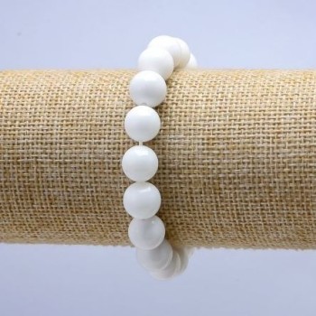 Bracelet with White Agate, Smooth Beads 10 mm