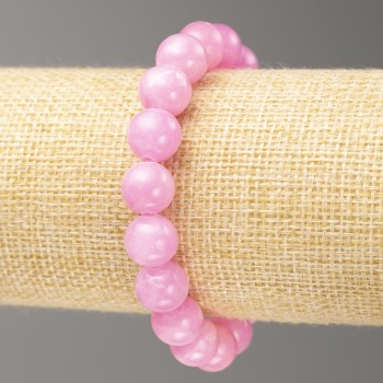Elastic Bracelet with Rose Quartz (Acrylic) Smooth Beads, 10 mm Diameter, 18 cm Length