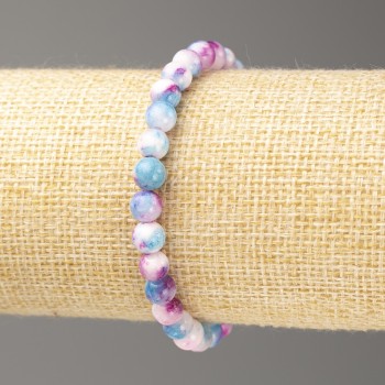 Bracelet 'Oceanic Jade' blue pink white acrylic, 6mm diameter, length 18 cm, smooth beads on elastic
