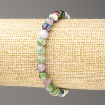 Bracelet Oceanic Jade (synthetic acrylic), blue, pink, green, and white, 6 mm bead diameter ±, length 18 cm ±, smooth beads on elastic