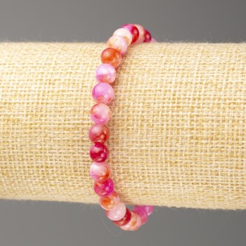 Bracelet pink, reddish, and white oceanic nephrite (synthetic acrylic), 6mm diameter ±, 18cm length ±, smooth beads on elastic