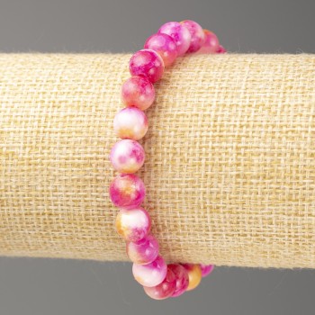 Bracelet in raspberry, yellow, and white tones — oceanic Jade (artificial acrylic), 8mm diameter +/-, length 18cm +/-, smooth beads on elastic