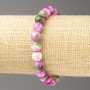 Bracelet 'Ocean Jade' Raspberry-Green-Gray (imitation jade, acrylic), 8 mm diameter beads, 18 cm length, smooth round beads on elastic cord