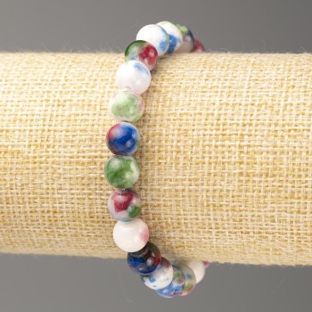 Bracelet with blue, pink, green, and white oceanic tones — jade imitation (artificial acrylic), 8 mm beads, about 18 cm long, smooth beads on elastic