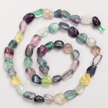 Beads on a thread of natural fluorite, tumbled, 8x9 mm, length 40 cm