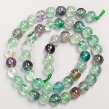 Beads on a thread, natural fluorite, smooth round beads, 8 mm diameter, 39 cm length +