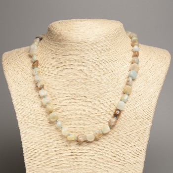 Amazonite Stone Necklace with Faceting, bead diameter 5×8–9 mm, length 50 cm