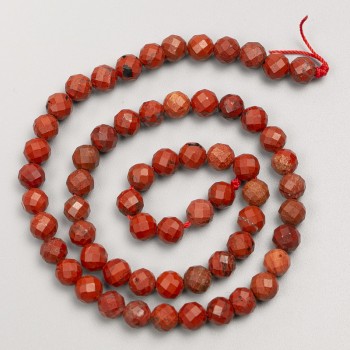 Red Jasper Beads, faceted round beads on a thread, diameter 6mm, length 38cm+