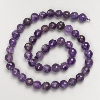 Natural Amethyst Beads - Faceted Round Beads on Thread, 8 mm Diameter, 39 cm Length