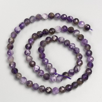 Amethyst natural stone beads, faceted ball beads on a string, diameter 5.5 mm, length 40 cm