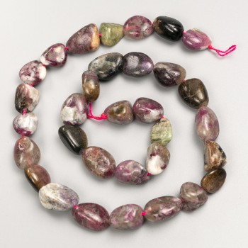 Beads of natural tourmaline rough nuggets on thread, diameter 10x14 mm, length 40 cm