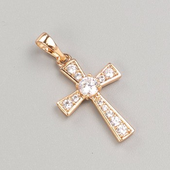 Xuping Pendant Cross 18K Gold Plating with White Crystals, dimensions 22.5×14 mm+
