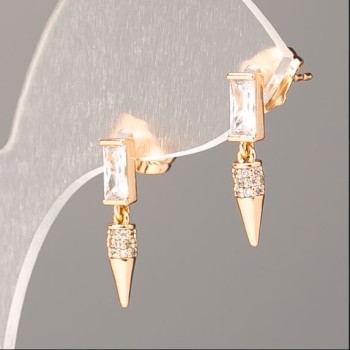 Xuping 18K Gold Plated Stud Earrings with White Crystals, 18x3 mm+