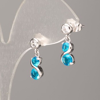 Xuping Rhodium-plated Earrings with White Rhinestones and Blue Gemstones 16×6mm+