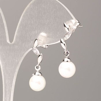 Xuping earrings with white Majorca pearl bead, 8mm, rhodium-plated