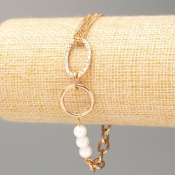 Xuping 18K Gold Plating Bracelet, length 18-21 cm, thickness 11 mm ±, 6 mm ± with white beads
