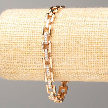 Xuping 18K Gold Plated Bracelet, length 20 cm, thickness approx. 7 mm, with white crystals