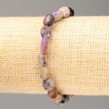 Bracelet with natural charoite on elastic base, texturing, diameter 9x7 mm (±), circumference 18 cm