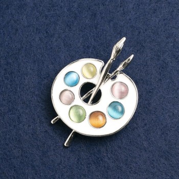 Брошка Палітра, різнокольорова емаль, срібний метал 46х34мм