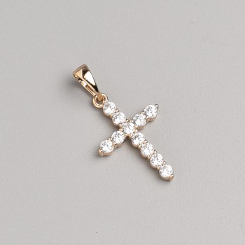 Xuping Cross Pendant with 18K Gold Plating and White Crystals, 19×14 mm diameter, 26 mm length