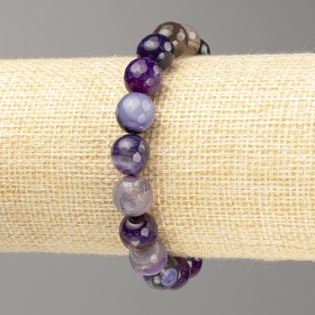 Purple Agate Bracelet with Natural Stone, Faceted Bead, 10 mm Diameter, 18 cm Length on Elastic