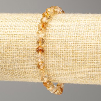 Bracelet Citrine natural stone faceted bead, diameter 6mm, length 18cm on elastic