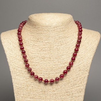 Carnelian Necklace with smooth beads, 8 mm diameter, about 50 cm length, made of white nephrite (synthetically dyed)
