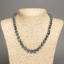 Necklace 'Seraphinite' in viridian denim shade, smooth 8 mm beads, 50 cm length, made of white nephrite (synthetic dyed)