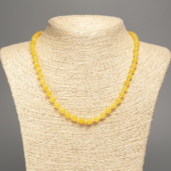 Necklace Sunny Yellow Citrine, smooth beads, 6 mm, 50 cm long, made of white nephrite (synthetic-dyed)