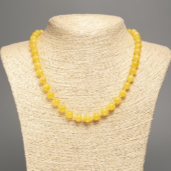 Necklace sunny yellow 'Citrine' smooth beads, 8 mm diameter, approximately 50 cm long, made of white nephrite (synthetically dyed)