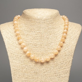 Necklace 'Selenite' smooth beads, 10 mm diameter, 50 cm length, white nephrite (synthetic dyed)