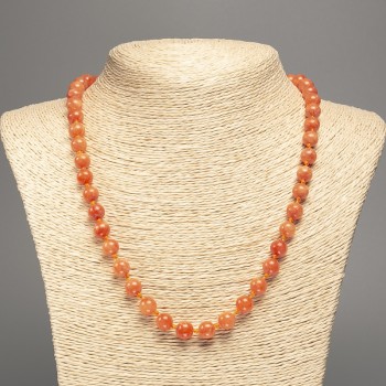 Necklace 'Orange Coral' with smooth beads, 8 mm diameter, approx. 50 cm long, made of white nephrite (synthetic dyed)