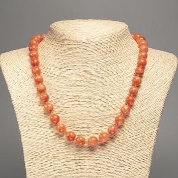 Necklace 'Orange Coral' smooth beads, 10 mm diameter ±, length 50 cm ± with white nephrite (synthetic dyed)