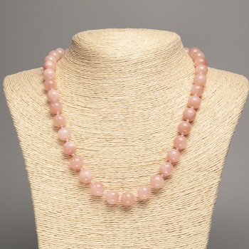Necklace 'Selenite' Smooth Round Beads, 10 mm Diameter, 50 cm Length, White Nephrite (Synthetic Dyed)