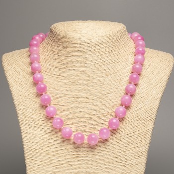 Necklace 'Rose Quartz' with smooth beads, 12 mm diameter, about 50 cm long, made of white nephrite (synthetic dyed)