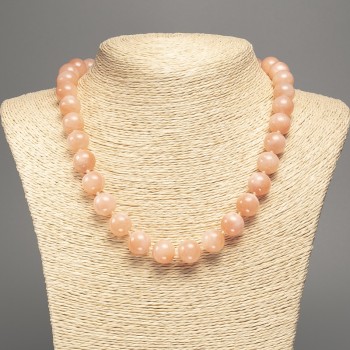 Necklace 'Selenite' with smooth beads, 12 mm diameter, 50 cm long, white nephrite (synthetic dyed)