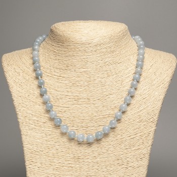 Necklace 'Aquamarine' gray-blue smooth beads, 8 mm diameter, 50 cm length, made of synthetic-dyed white nephrite