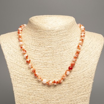 Necklace 'Colors of Summer' White-Copper Beads, 8 mm, 50 cm long, made of White Nephrite (synthetically dyed)