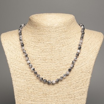 Necklace 'Colors of Summer' white-gray smooth beads, 6 mm diameter ±, 50 cm length ±, made from white nephrite (dyed synthetic)