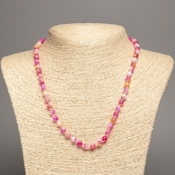 Necklace 'Colors of Summer' with white, yellow, and magenta smooth beads, 6 mm diameter, about 50 cm long, made from synthetic-dyed white nephrite