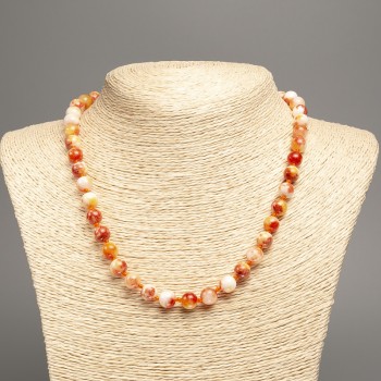 Necklace 'Colors of Summer' with smooth white and copper-toned beads, 8mm diameter, about 50 cm long, made of synthetic dyed white jade