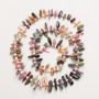 Tourmaline natural stone chip beads 'Needle' on thread, diameter 14×4–7×2 mm ±, length 40 cm ± with seed beads, diameter 3 mm