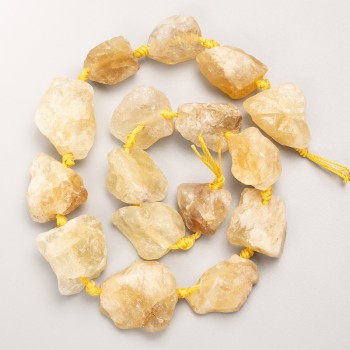 Unpolished Citrine Beads - natural stone, rough-cut on thread, diameter 22x26 mm, length 44 cm