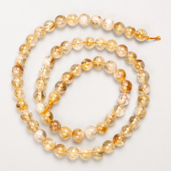 Citrine Beads, Natural Stone, Smooth Round Beads on Thread, Diameter 6.5 mm, Length 38 cm