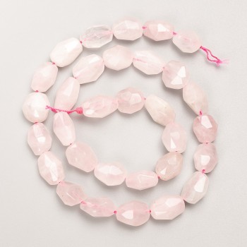 Beads Rose Quartz natural stone faceted on thread, diameter 10x12 mm ±, length 40 cm ±