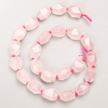 Beads Pink Quartz natural stone faceted on thread, diameter 11x16mm±, length 40cm ±
