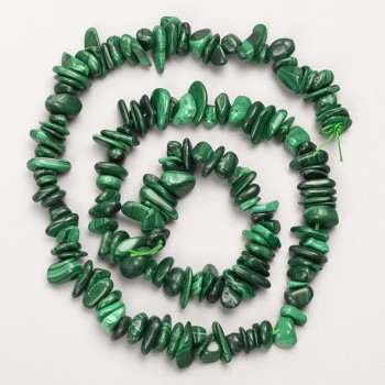 Malachite beads, natural stone chips on thread, size 8×3 mm, ±, length 41 cm ±