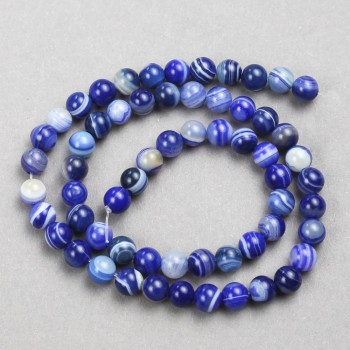 Blue Agate Beads — Smooth Round Beads, 6 mm Diameter, 38 cm Length on Beading Thread
