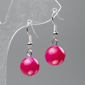 Earrings with tinted quartz (synthetic acrylic) smooth bead, diameter 12.5 mm, length 3.5 cm