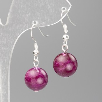 Earrings Tinted Quartz (artificial acrylic) Raspberry Smooth Bead, 12.5 mm diameter, 3.5 cm length